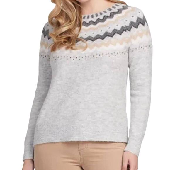Tribal Fair Isle Gray Nordic Icelandic Raglan Pullover Sweater Size 3X - Picture 1 of 8